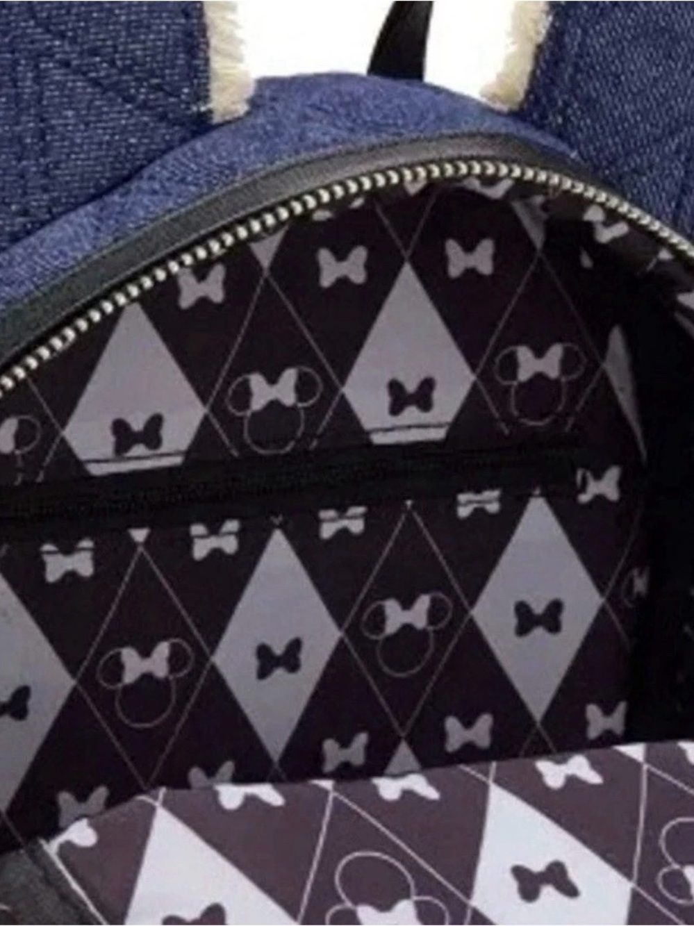 NEW Loungefly Disney Minnie Mouse Quilted Blue Denim Mini Backpack w Ears & Bow - Picture 6 of 6